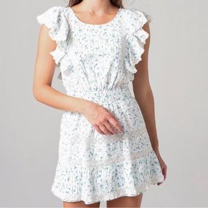 LoveShackFancy Roberta raffle floral in Bonnet Blue Mini‎ Dress